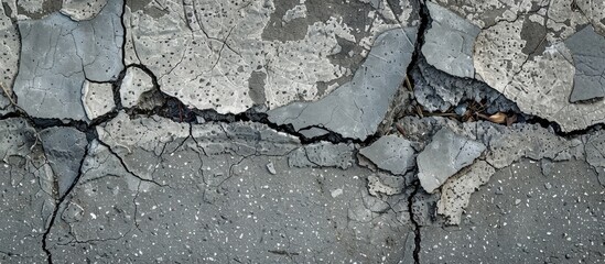 Obraz premium Cement Sheet Disintegration Hairline Cracks On The Road Surface