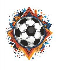 Obraz premium A stylized soccer ball surrounded by vibrant geometric shapes and colors.