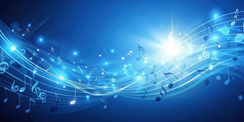 Abstract blue music background with flying notes , music, abstract, blue, background, notes, artistic, creative, composition