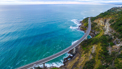 Aerial view of the Sea Cliff Bridge - Grand Pacific Drive on the Illawarra coast.