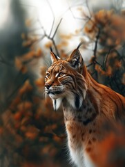 Obraz premium Eurasian Lynx in Forest, Wild Feline, Majestic Predator in Nature
