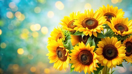 Obraz premium Bright and vibrant bouquet of sunflowers, sunflowers, flowers, bouquet, yellow, petals, nature, garden, sunny, cheerful, beautiful