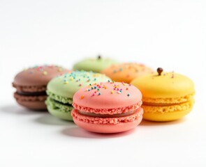 Fototapeta premium multicolored French macaroon cookies on a white background