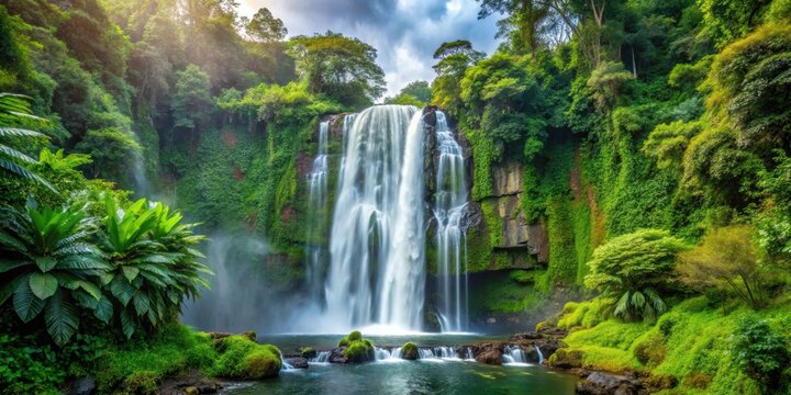 A stunning large waterfall surrounded by lush rainforest , rainforest, waterfall, cascade, nature, scenic, environment
