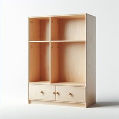 Wooden empty shelves isolated on white background, perfect for interior design