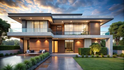 Architectural exterior front view of a modern villa in contemporary style, modern, villa, architecture, exterior, front view
