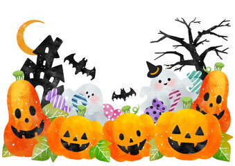 ハロウィンのかぼちゃのカットとカードイラスト