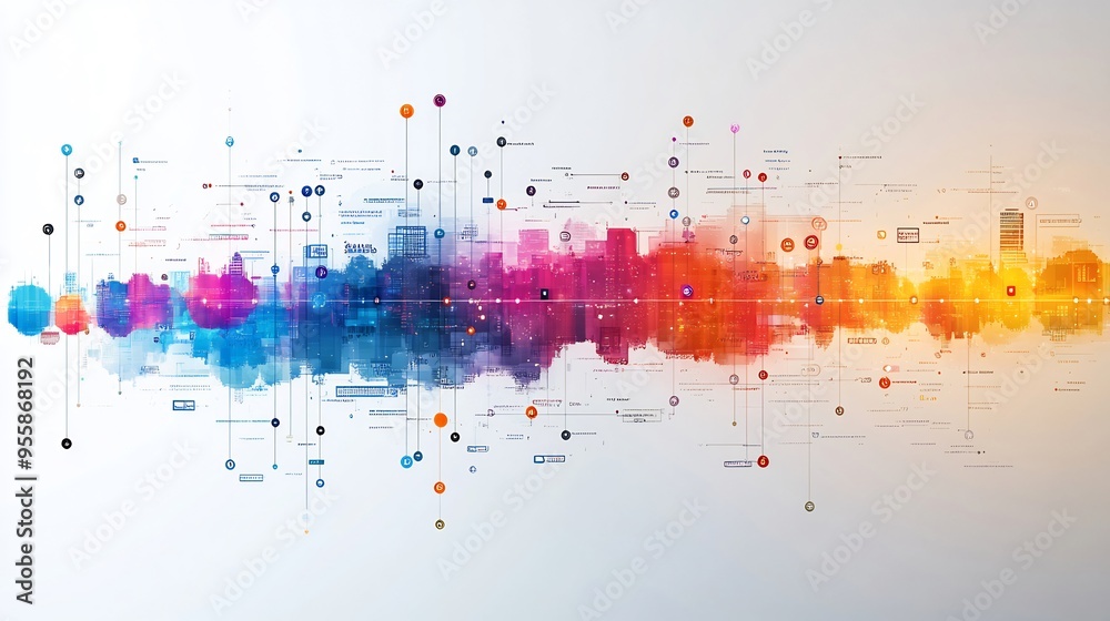 Canvas Prints colorful timeline roadmap highlighted goals paths and checkpoints