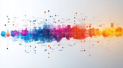 Colorful timeline roadmap highlighted goals paths and checkpoints