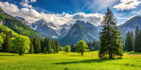 Teich mit B?umen auf der Alm , Alpen, Landschaft, Bergsee, Natur, Berglandschaft, idyllisch, Berge, Almwiese, Gr?n, Ruhe