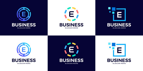 Collection of Technology letter E logo design template. Initials symbol for Business, Start up, Artificial Intelligence.