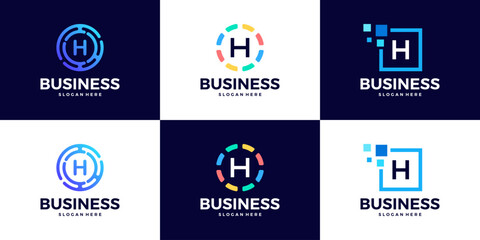 Collection of Technology letter H logo design template. Initials symbol for Business, Start up, Artificial Intelligence.