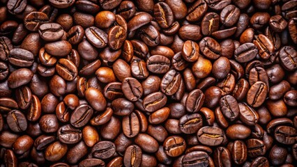 Obraz premium Close-up of dark roasted coffee beans, aroma, caffeine, espresso, brew, beans, roasted, dark, close-up, texture, aroma, fresh