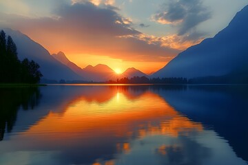 Fototapeta premium mountains lake in sunset summer