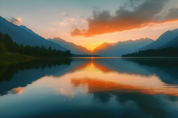 Fototapeta premium mountains lake in sunset summer