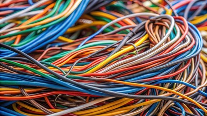 Close up of various tangled cables , technology, connection, wires, electronics, computer, network, data, internet, electrical