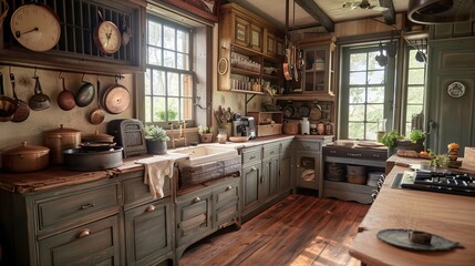 Rustic Farmhouse Kitchen with Warm Wood Tones and Vintage Charm