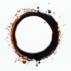 a soy sauce stain in a circular shape, abstract art, deep brown color, isolated on white background