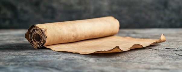 Medieval Scroll Partially Unrolled with Faded Text on a Stone Surface