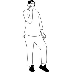 Hand Drawn Woman Standing Pose Character. Vector Sketch Design