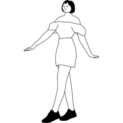 Hand Drawn Woman Standing Pose Character. Vector Sketch Design
