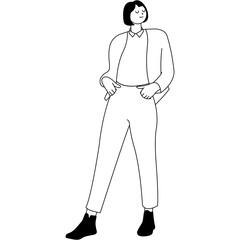 Hand Drawn Woman Standing Pose Character. Vector Sketch Design