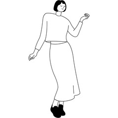 Hand Drawn Woman Standing Pose Character. Vector Sketch Design