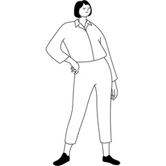Hand Drawn Woman Standing Pose Character. Vector Sketch Design