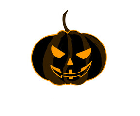 Illustration design of a black pumpkin yellow flaming eyes with an evil smile