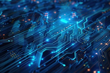 Obraz premium Abstract Futuristic Circuit Board with Glowing Lines and Dots