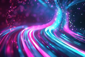 Abstract Neon Lights Swirling, Glittering in a Cosmic Dance