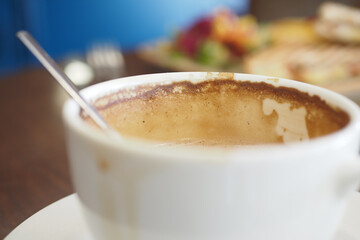 closeup of empty coffee cup on table ,