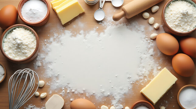 Baking Ingredients and Utensils for Home Baking with Essential Tools