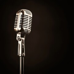 Fototapeta premium Vintage Microphone on Black Background