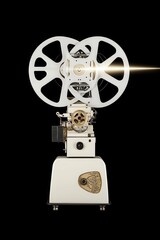 Obraz premium Vintage Film Projector with Light Beam on Black Background