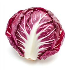 Obraz premium A whole red radicchio with white veins, isolated on white background.