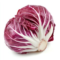 Obraz premium A whole red radicchio with white veins, isolated on a white background.