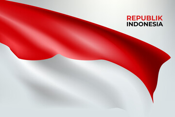 Indonesia flag red, white realistic waving illustration
