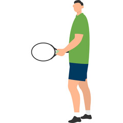 Tennis Professional Player Character on White Background. Flat Vector Illustration