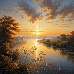 Obraz premium sunset over the river