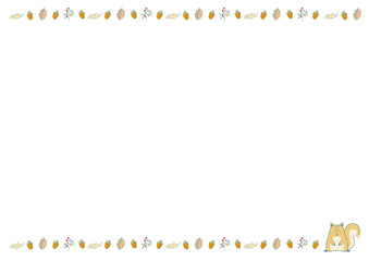 りす 木の葉 どんぐり 木の実の北欧風イラストフレーム背景