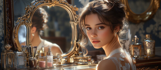 Generative AI, Timeless Beauty Woman at the Vanity