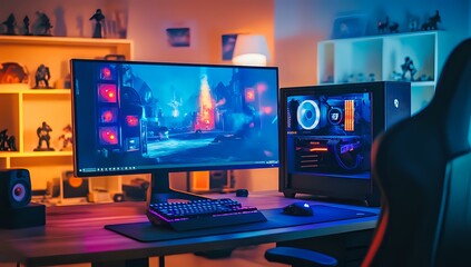 RGB Gaming Setup with a Computer, Keyboard, Mouse, and Monitor