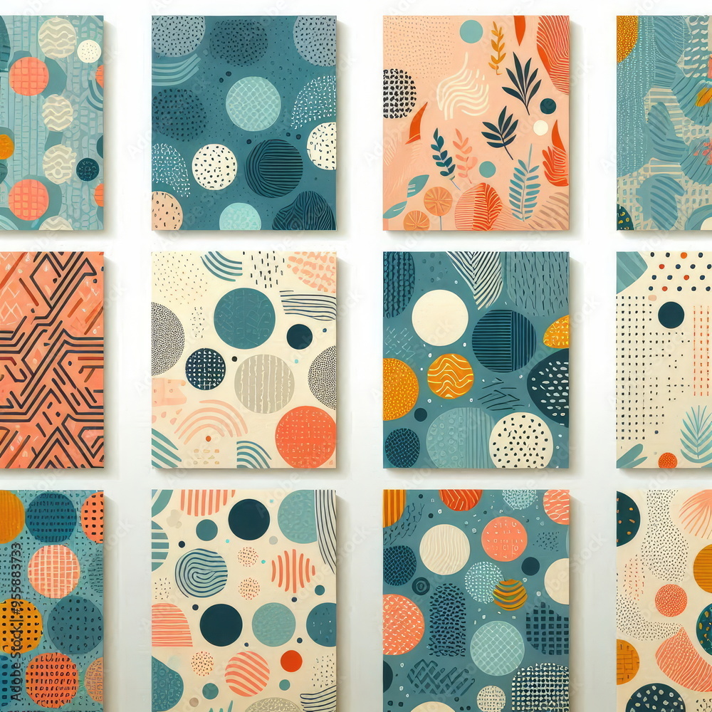 Poster collection of textured vector backgrounds with simple and fun repeating patterns. abstract colorful 
