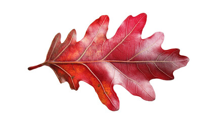 Fototapeta premium Red oak leaf isolated solid white background, detailed, PNG dicut style