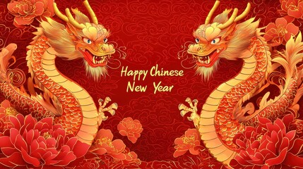 Obraz premium 4h This image is a beautifully designed Chinese New Year banner with a strong emphasis on the Year of the Dragon