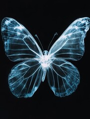 A mesmerizing image of a butterfly captured through an X-ray, revealing the intricate skeletal structure of its wings. The image symbolizes fragility, metamorphosis, beauty, and the hidden wonders of 