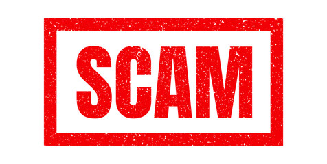 Scam red stamp. Scam square stamp with texture isolated on white background