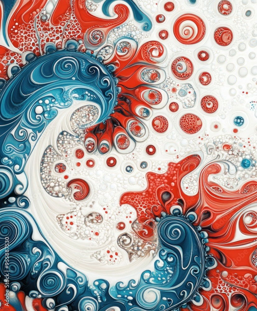 Poster Abstract swirling patterns in vibrant colors, resembling waves and bubbles.