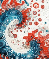 Fototapeta premium Abstract swirling patterns in vibrant colors, resembling waves and bubbles.